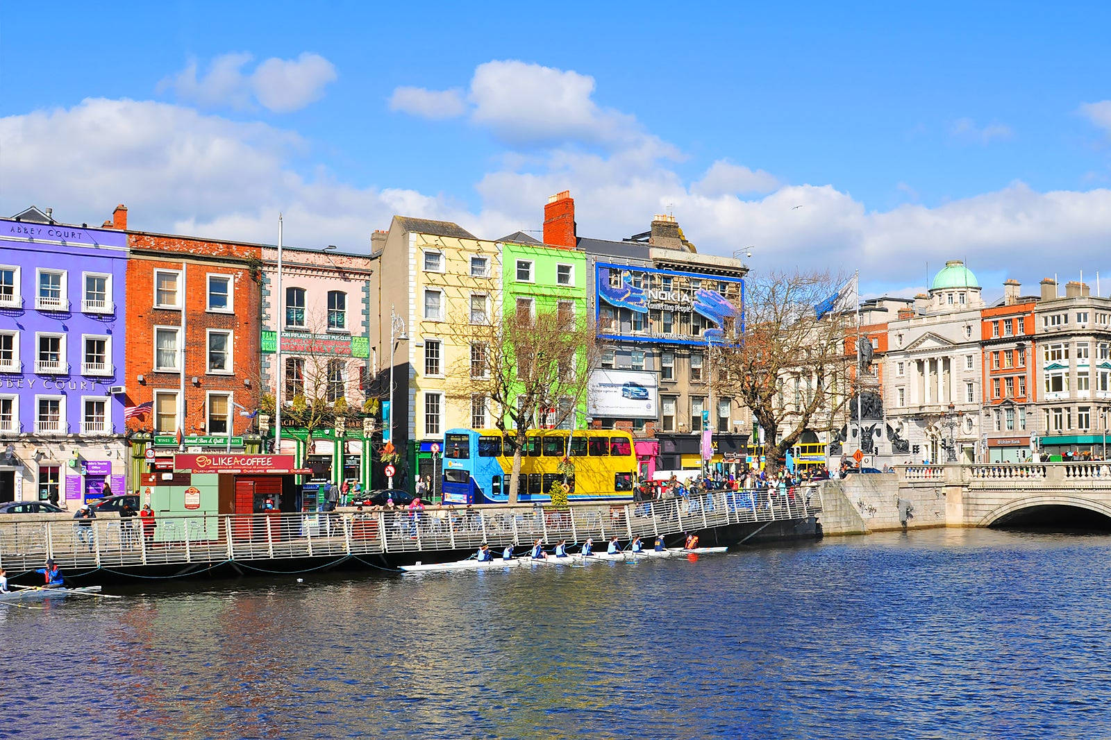 Dublin, rainbow-colored buildings, riverbank, HD Desktop Wallpaper