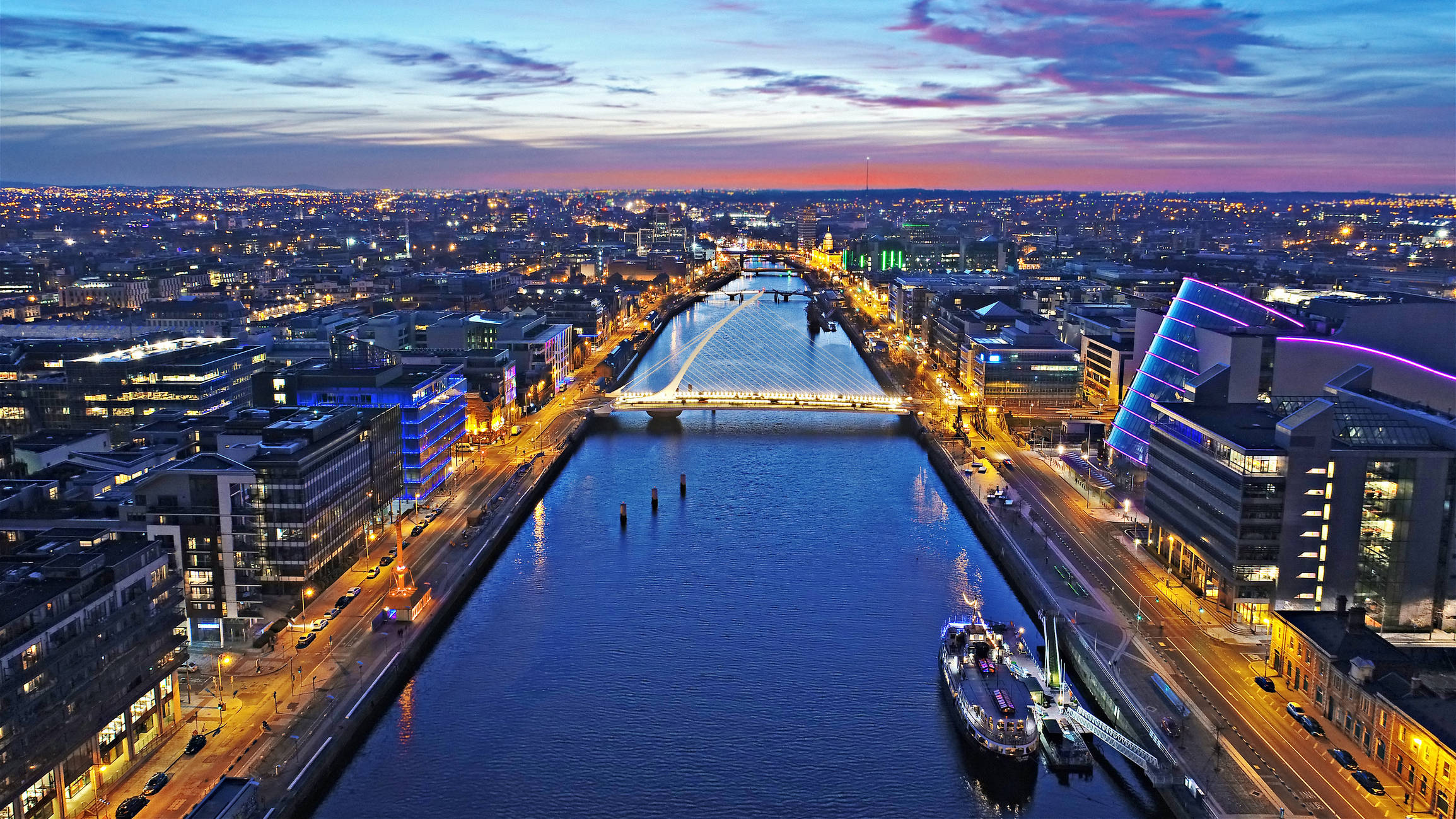 Dublin, city, dusk, Full HD Desktop Wallpaper
