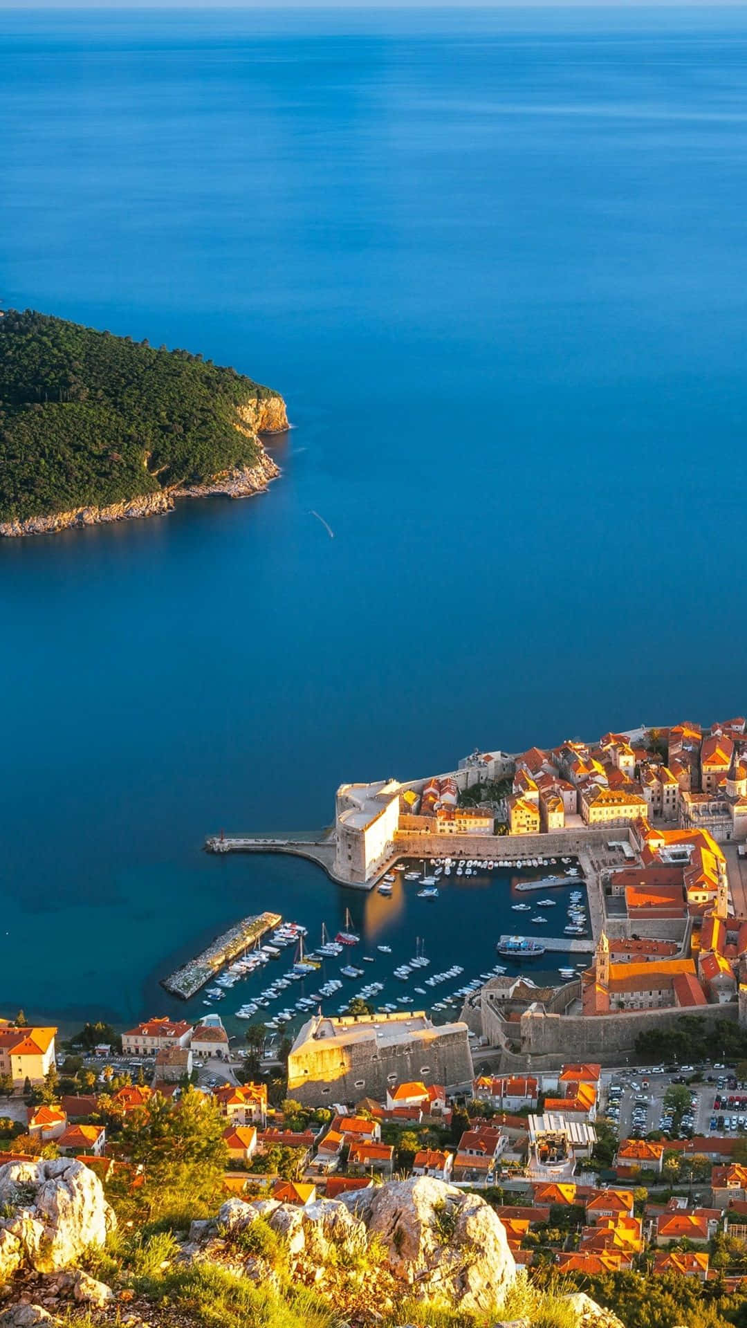 Dubrovnik, terracotta roofs, deep blue harbor, Full HD Phone Wallpaper