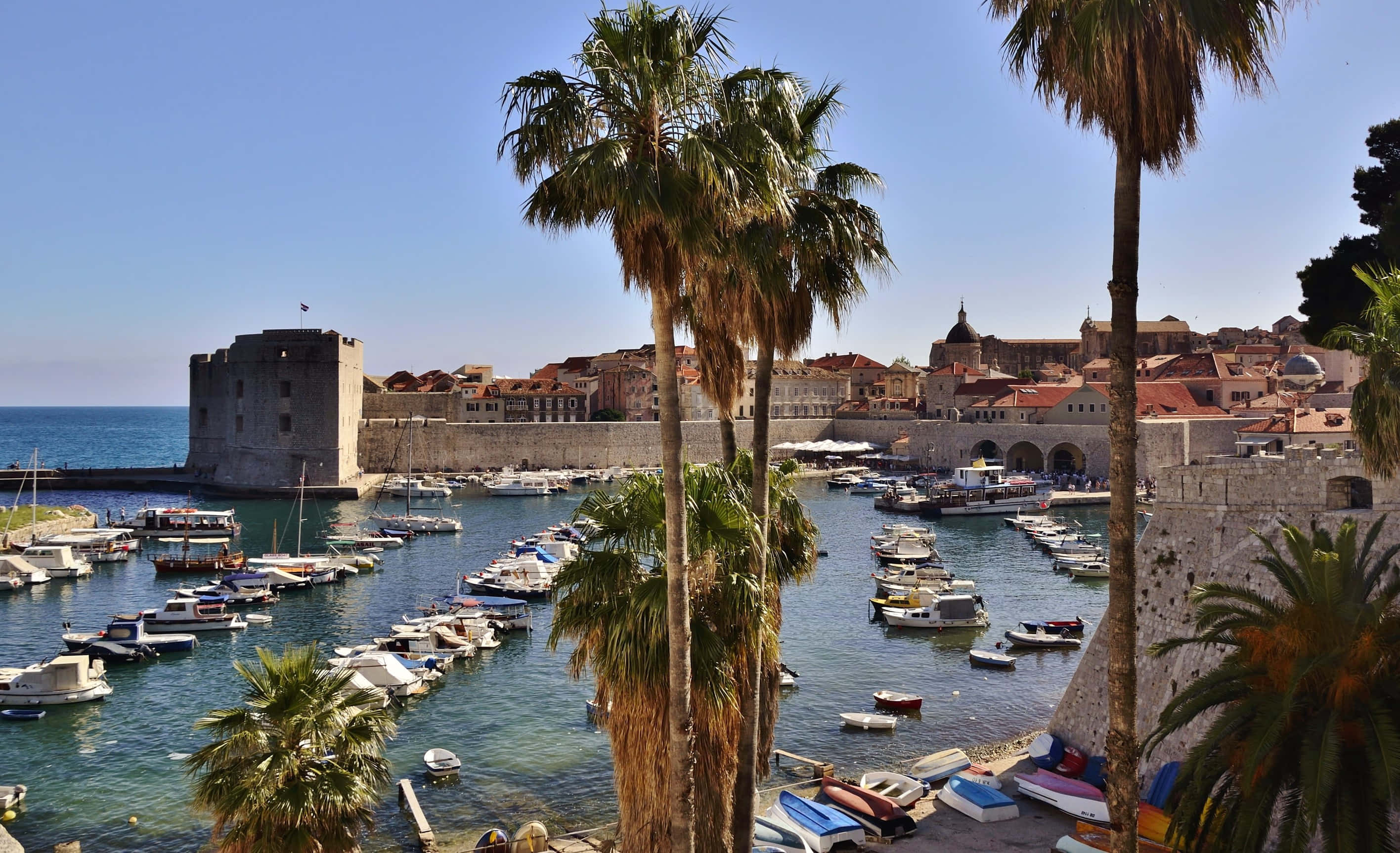 Dubrovnik, city port, boats, 2K Desktop Wallpaper