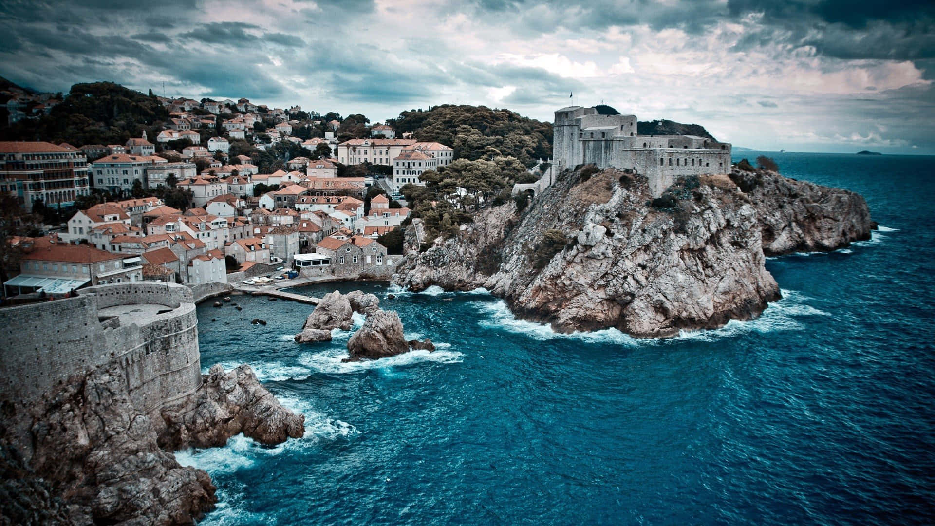 Dubrovnik, jagged cliffs, coastal fortress, Full HD Desktop Wallpaper