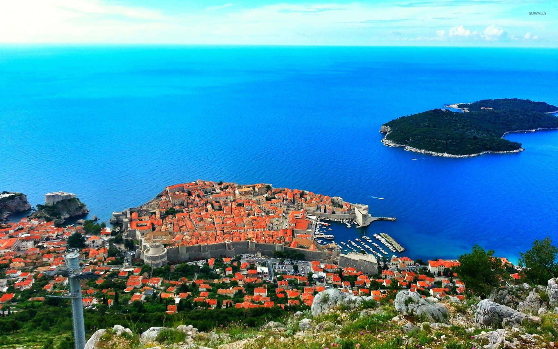 Dubrovnik, coast of Adriatic Sea, terracotta roofs, Full HD Desktop Wallpaper