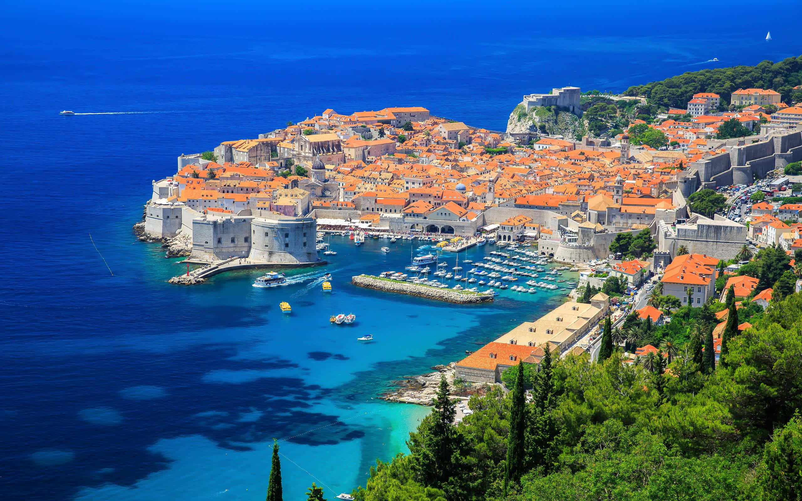 Dubrovnik, historic walled city, terracotta roofs, 2K Desktop Wallpaper