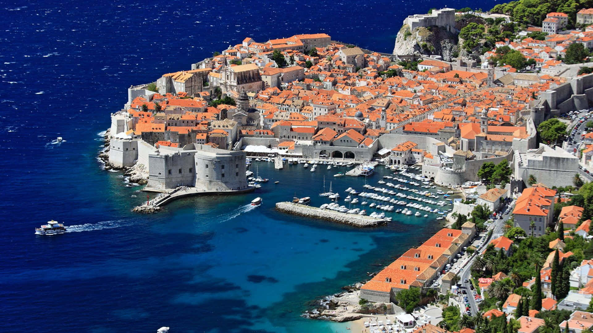 Dubrovnik, historic walled city, terracotta roofs, Full HD Desktop Wallpaper