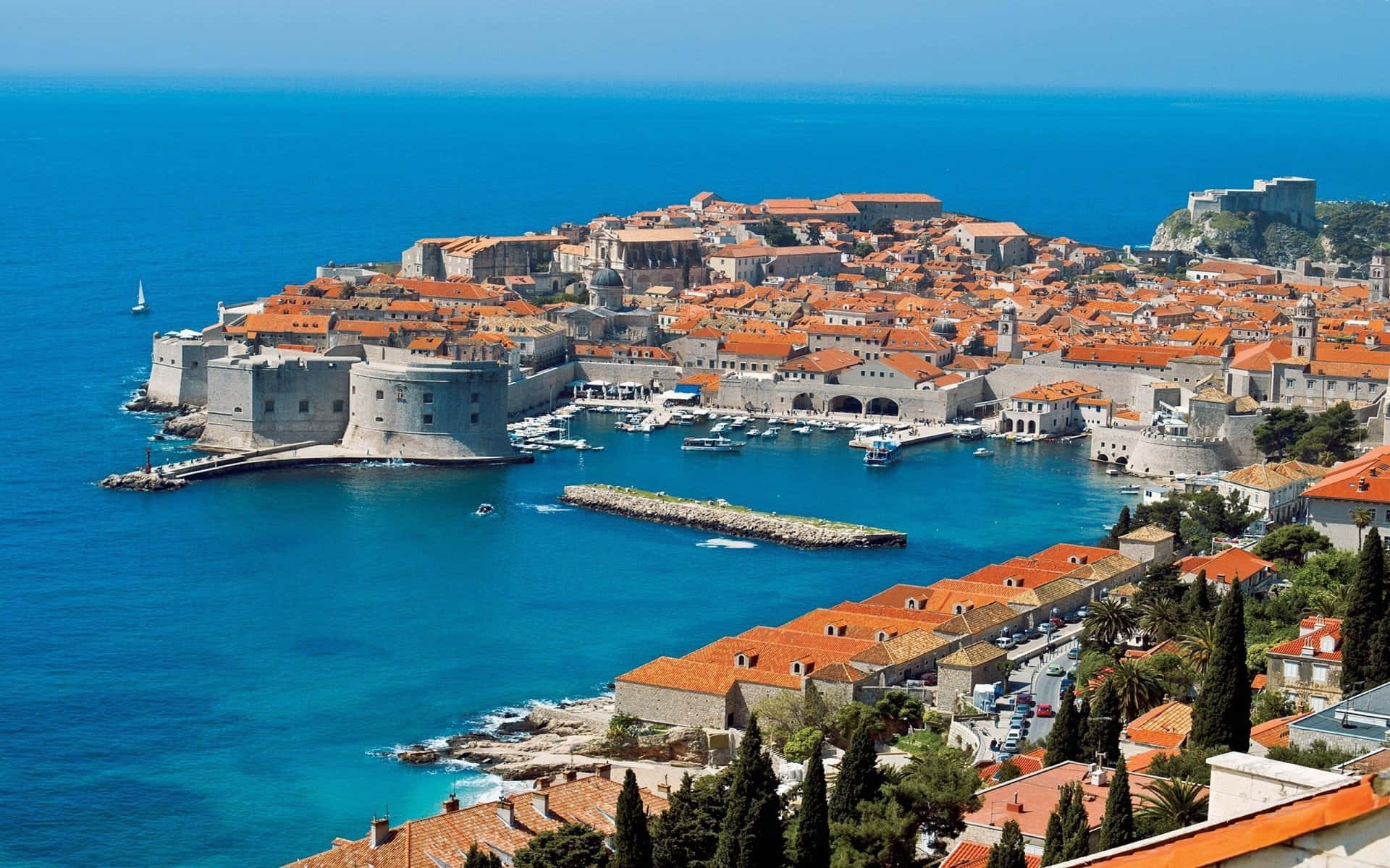 Dubrovnik, historic city walls, terracotta roofs, Full HD Desktop Wallpaper