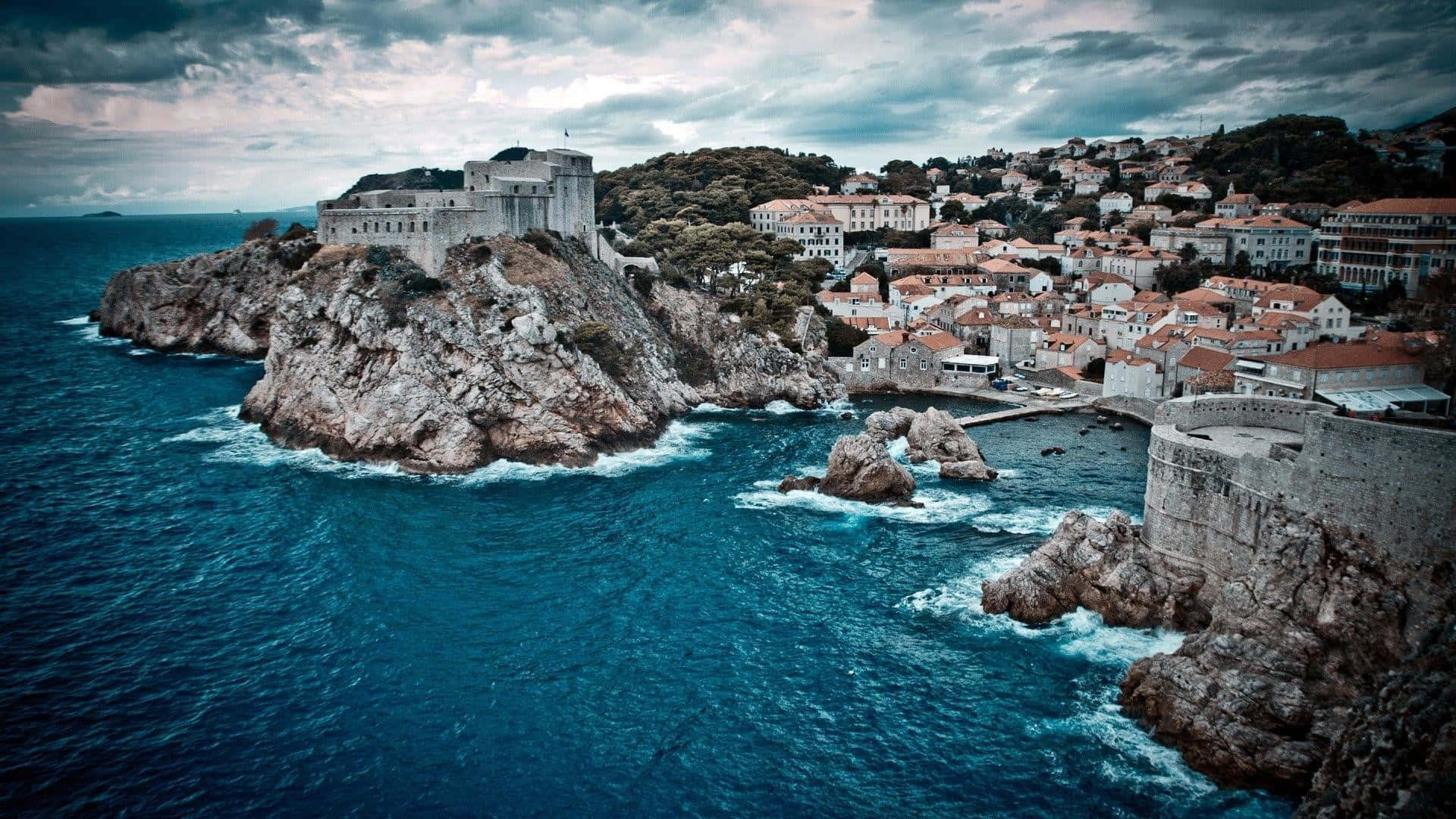 Dubrovnik, rough cliffs, ancient stone fortress, Full HD Desktop Wallpaper