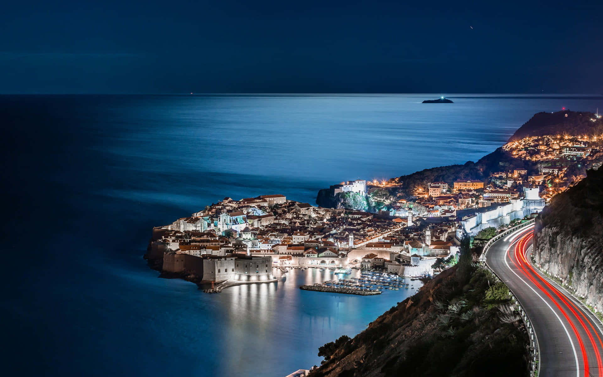 Dubrovnik, city lights, night, Full HD Desktop Wallpaper