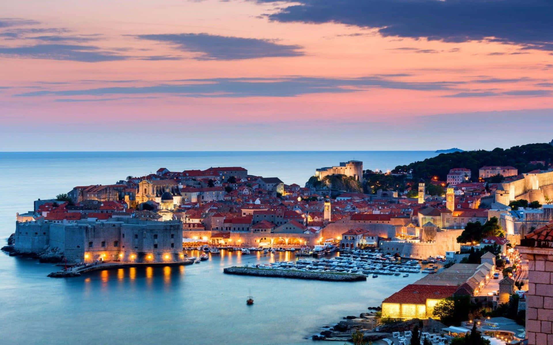 Dubrovnik, orange city lights, red rooftops, Full HD Desktop Wallpaper