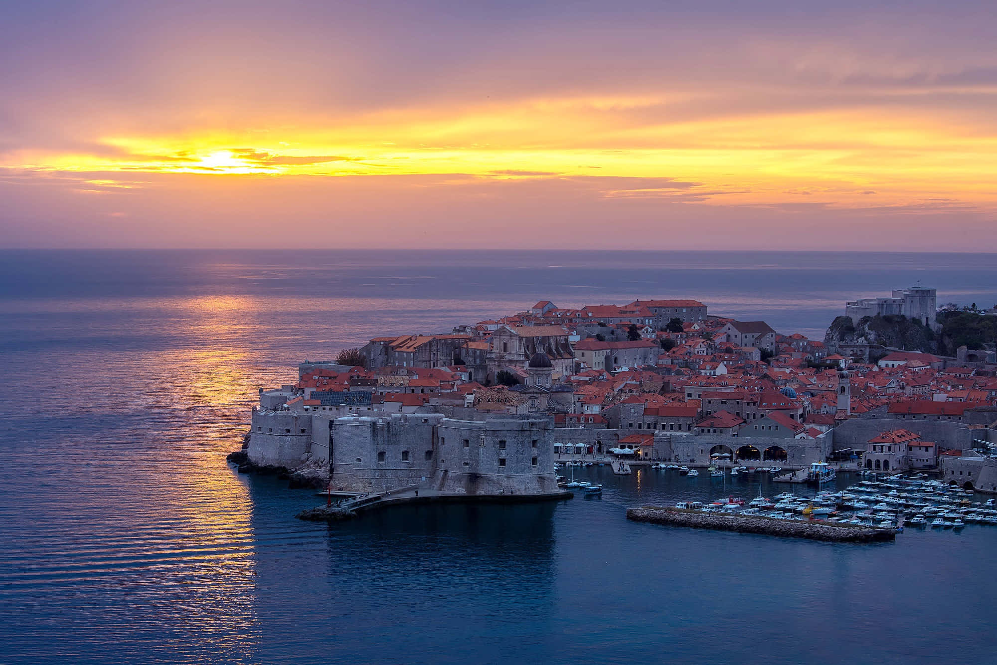 Dubrovnik, ancient stone walls, red-tiled roofs, Full HD Desktop Wallpaper