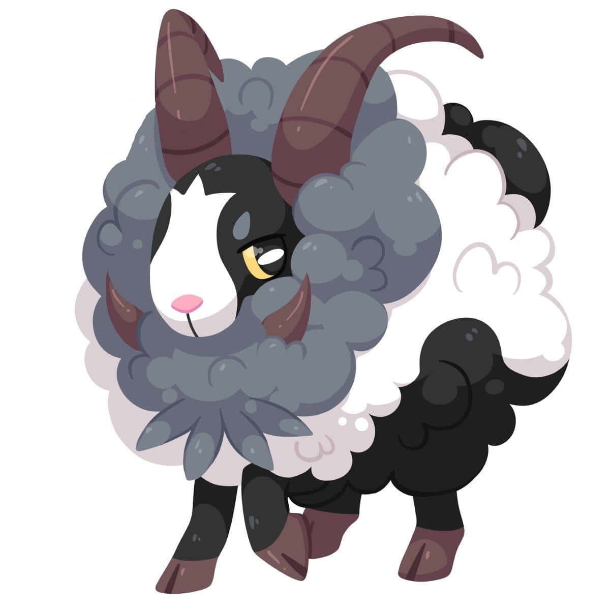 Dubwool, black and white woolly fur, brown horns, SD Desktop Wallpaper