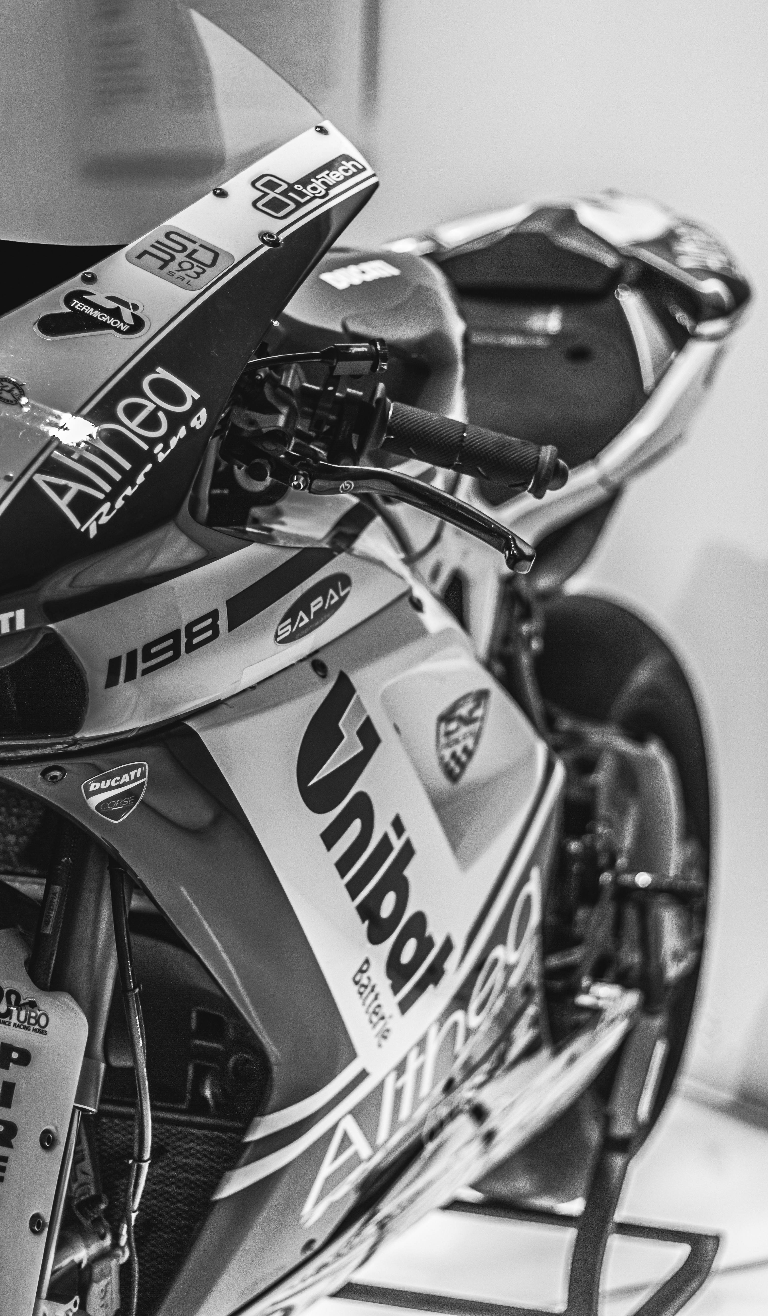Ducati, racing motorcycle, monochrome, 5K Phone Wallpaper
