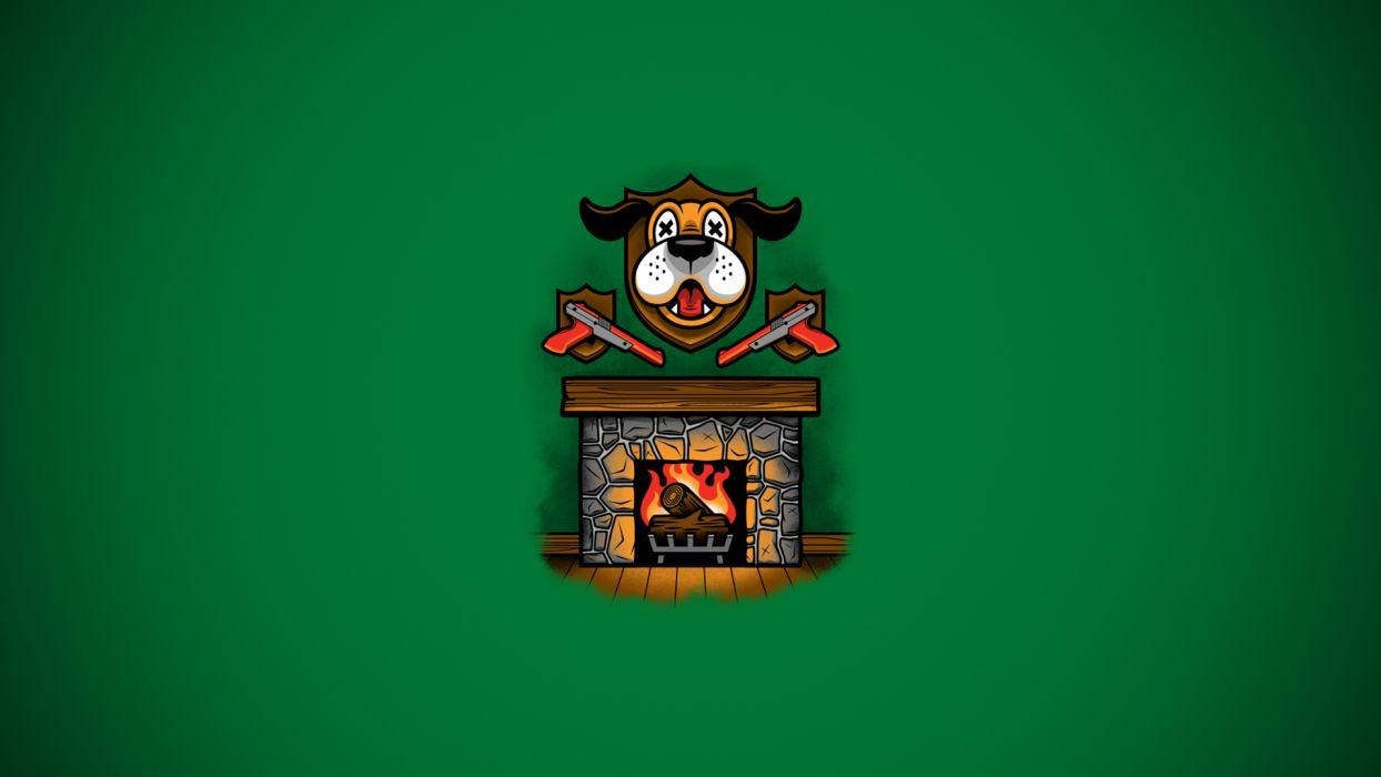 Duck Hunt, cartoon bulldog mascot, crossed rifles, SD Desktop Wallpaper