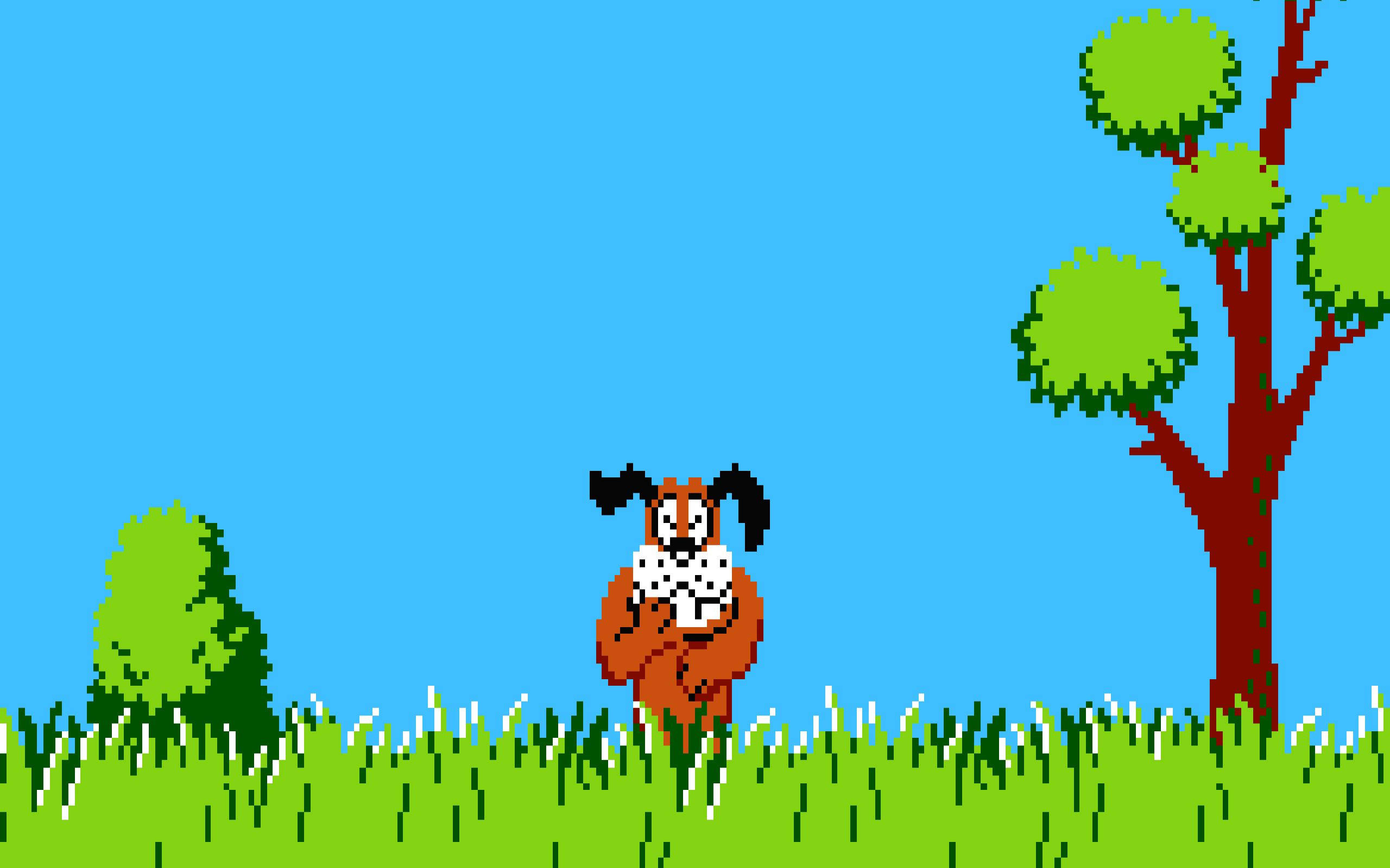 Duck Hunt, laughing dog, pixelated, 2K Desktop Wallpaper