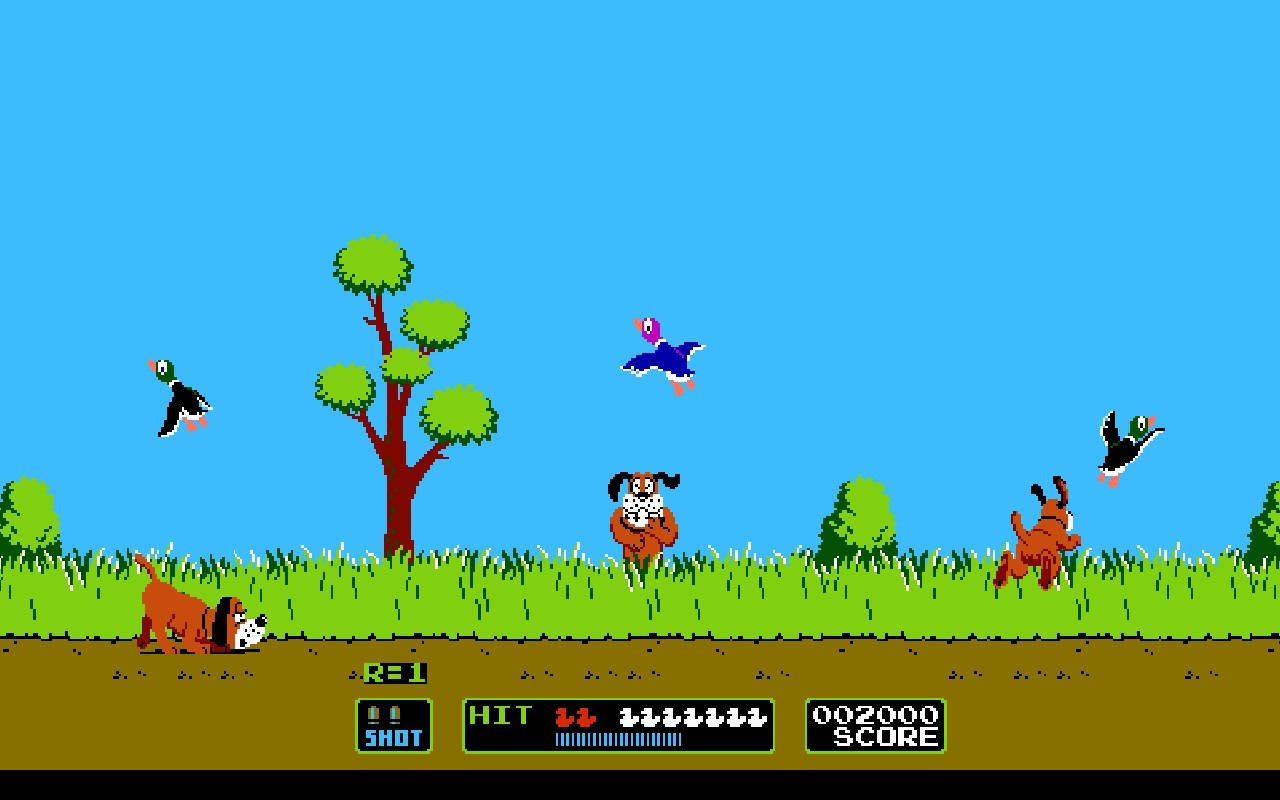 Duck Hunt, pixelated dogs, flying ducks, HD Desktop Wallpaper