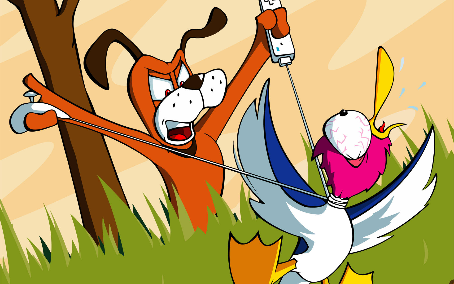 Duck Hunt, orange cartoon dog, pink bird, Full HD Desktop Wallpaper