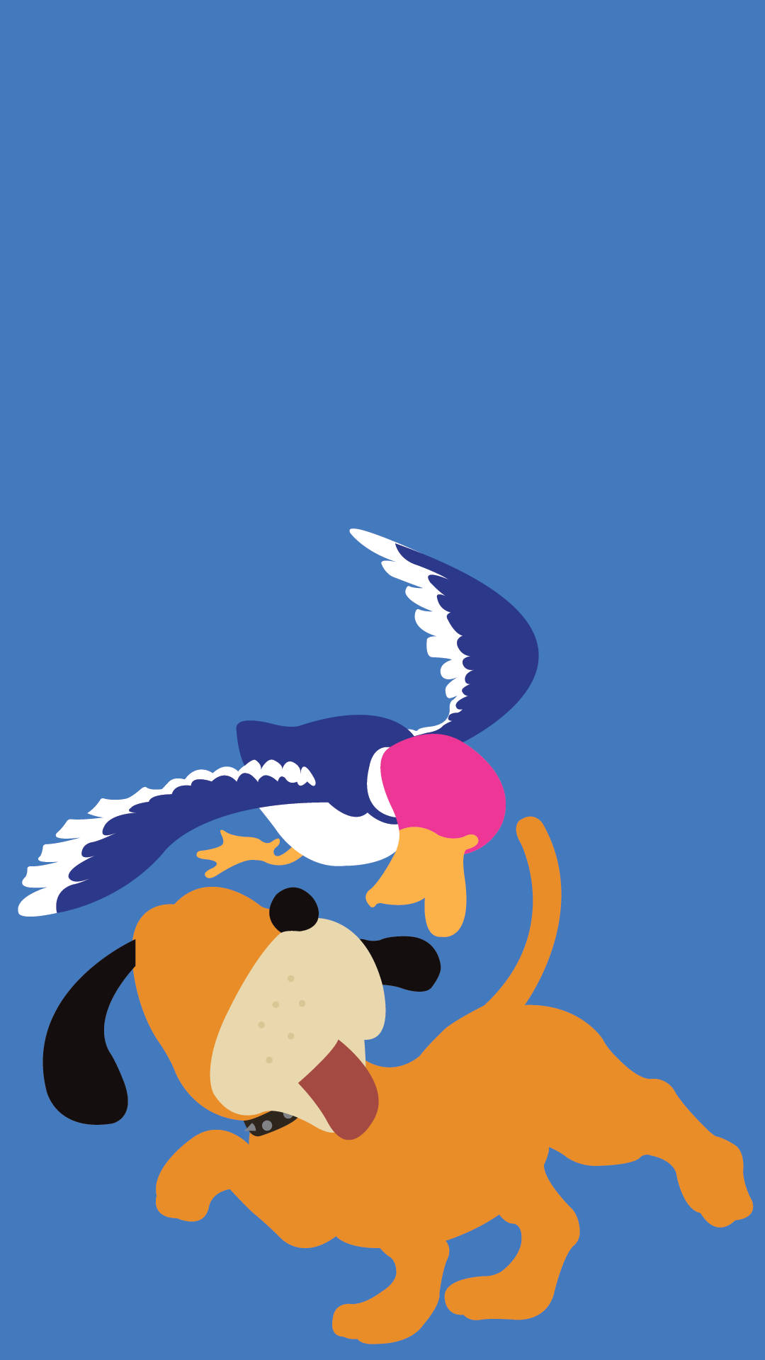 Duck Hunt, orange dog, blue and white bird, Full HD Phone Wallpaper