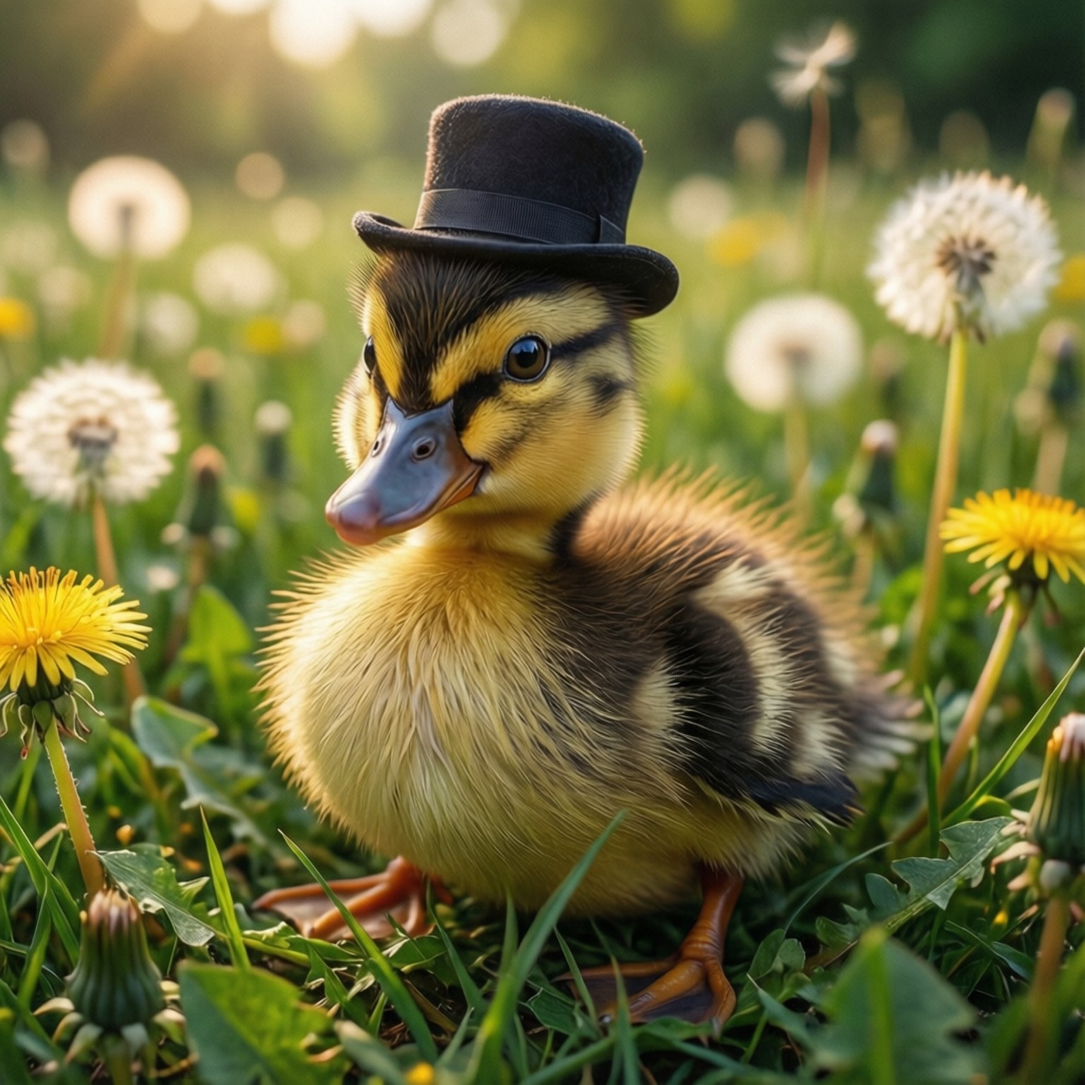 duckling, top hat, meadow, HD Desktop Wallpaper