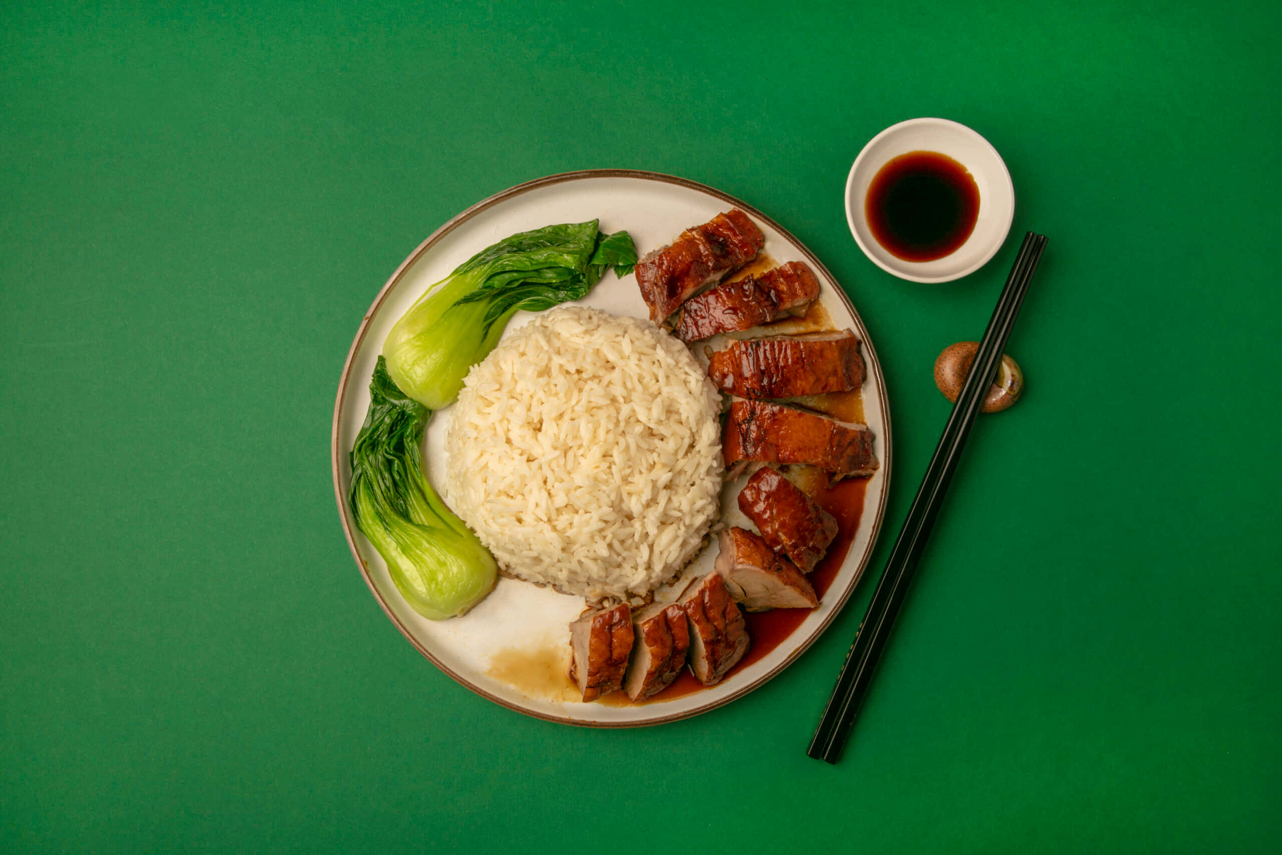 duck rice, roasted duck rice, bok choy, 2K Desktop Wallpaper