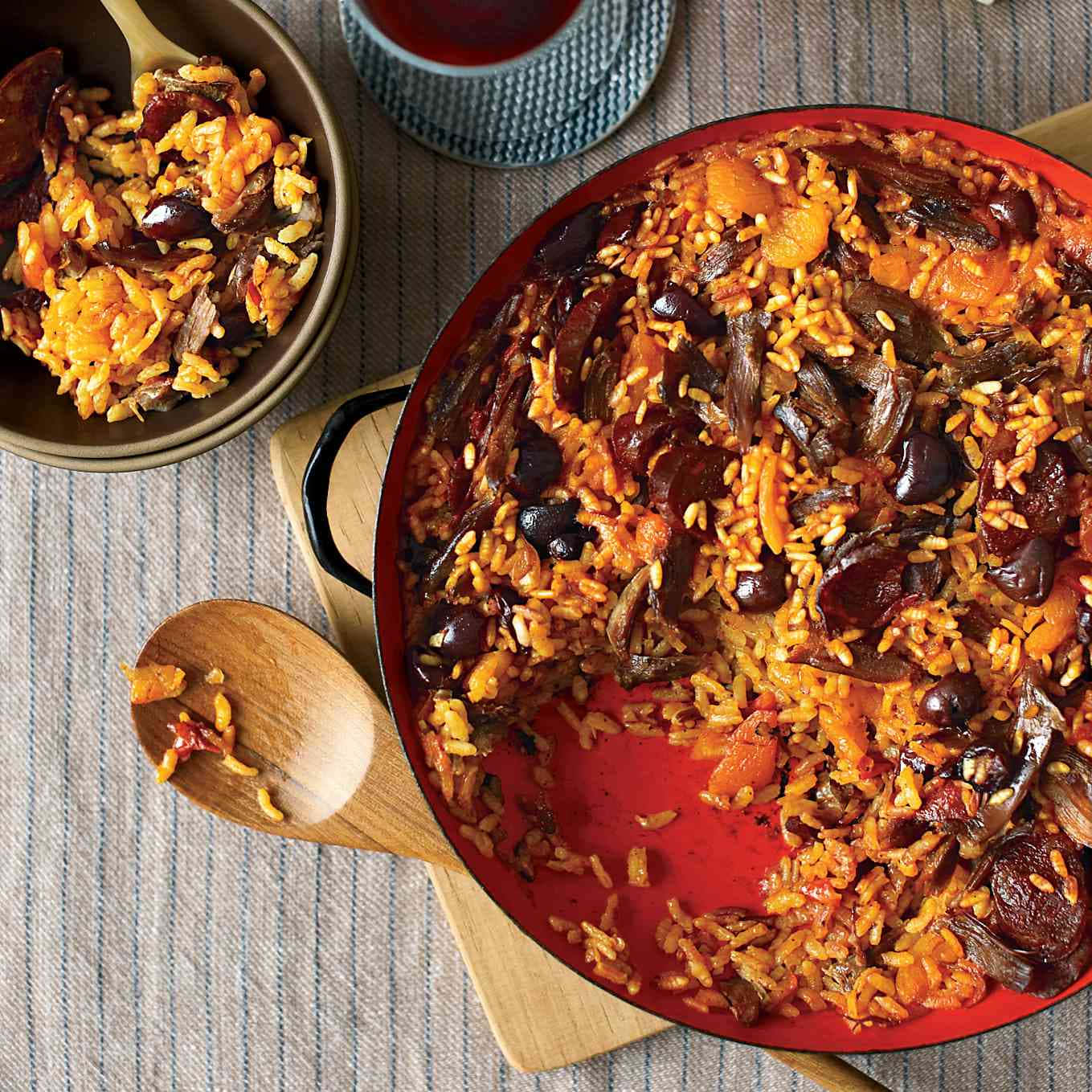 Duck Rice, apricots, red pan, HD Desktop Wallpaper