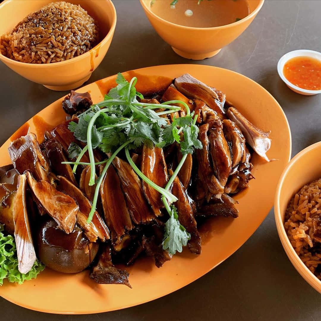 Duck Rice, Duck Porridge, orange plate, SD Desktop Wallpaper