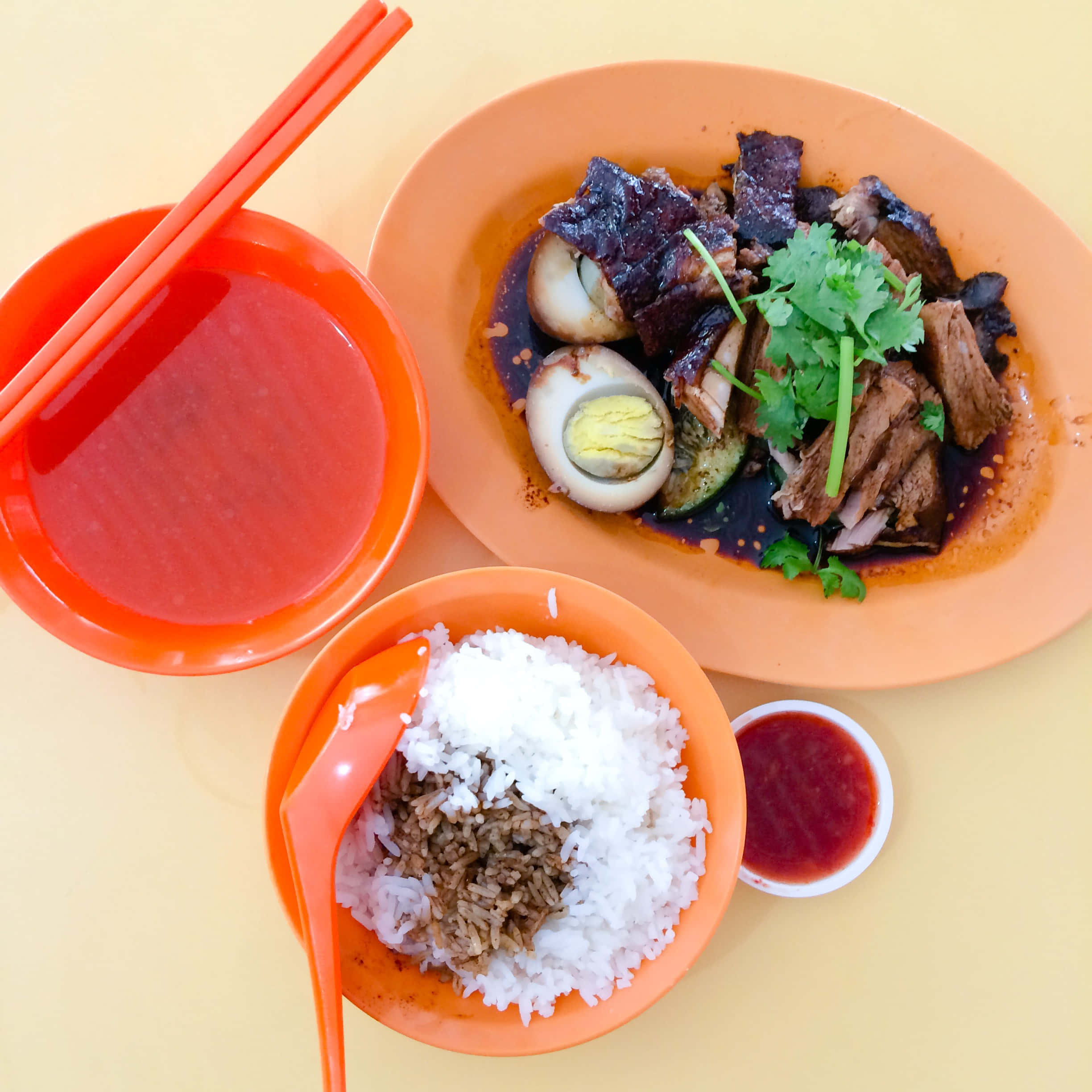 Duck Rice, braised sauce, orange plate, Full HD Desktop Wallpaper