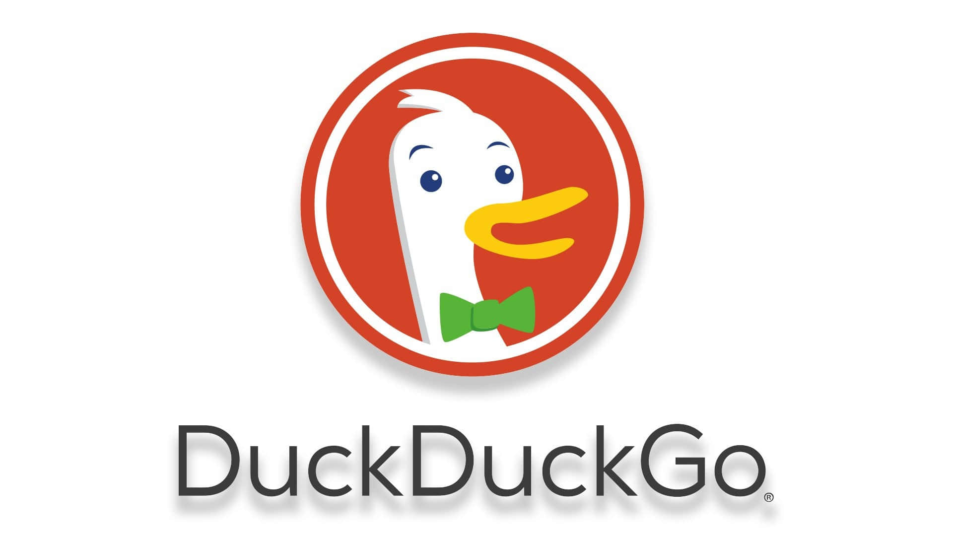 DuckDuckGo, green bow tie, red circle, Full HD Desktop Wallpaper