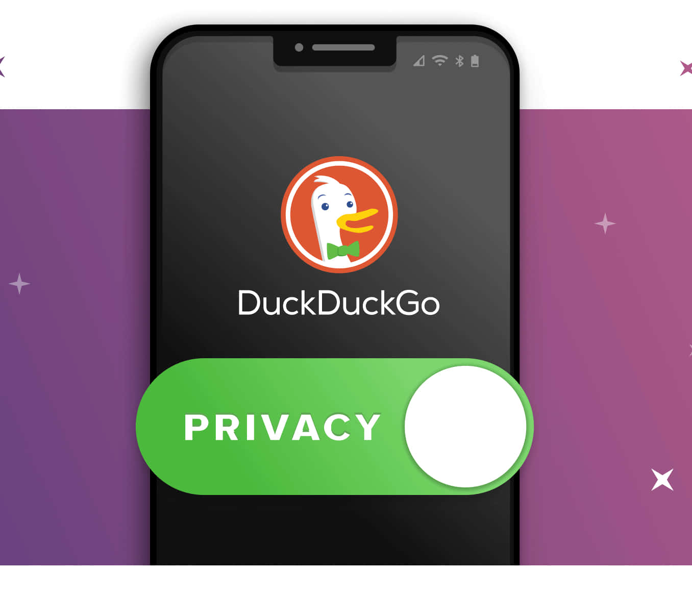 DuckDuckGo, green privacy toggle, purple gradient background, HD Desktop Wallpaper