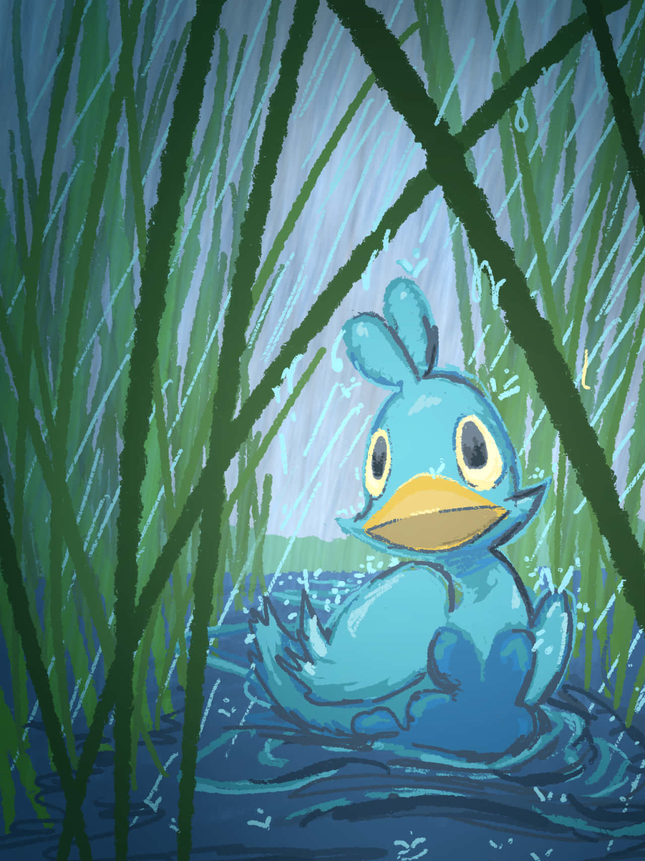 Ducklett, blue cartoon duck, tall green reeds, HD Phone Wallpaper
