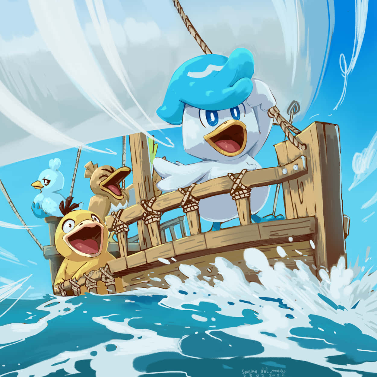 Ducklett, cartoon duck characters, small wooden boat, SD Desktop Wallpaper