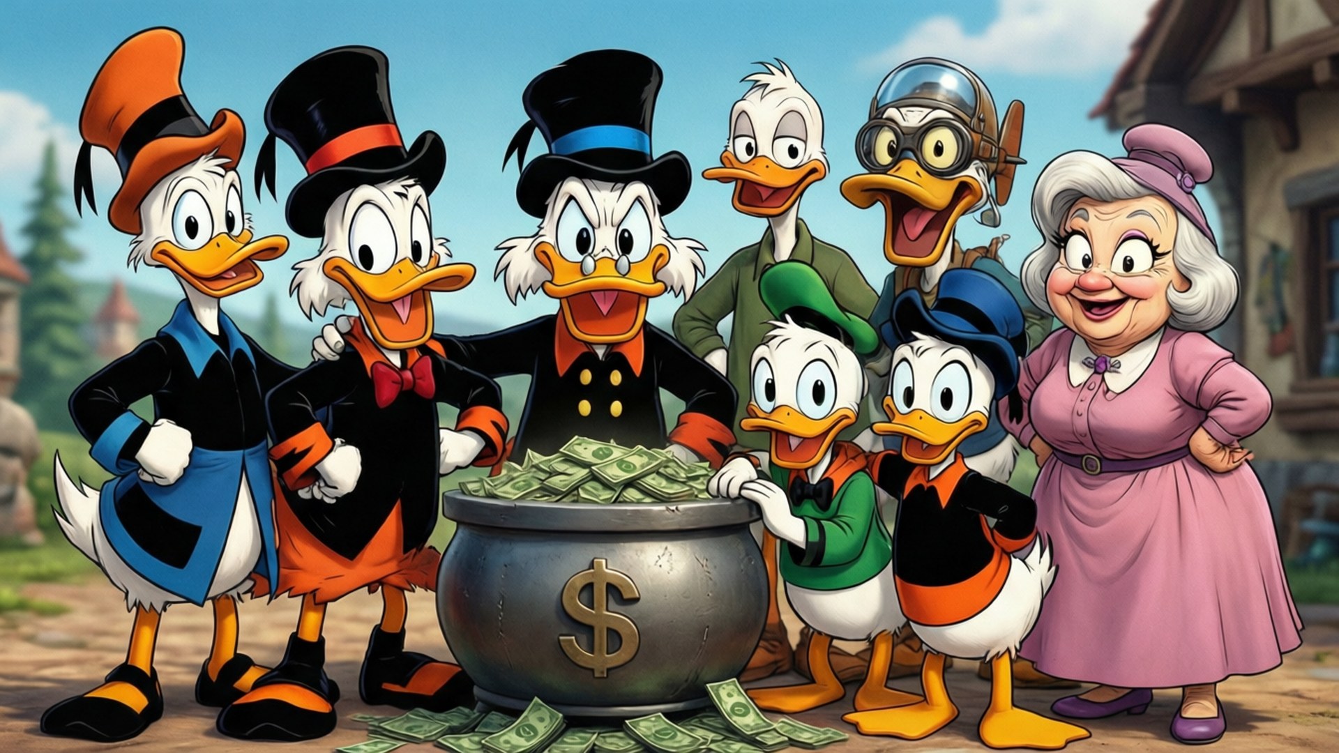 Ducktales, family portrait, cartoon ducks, Full HD Desktop Wallpaper