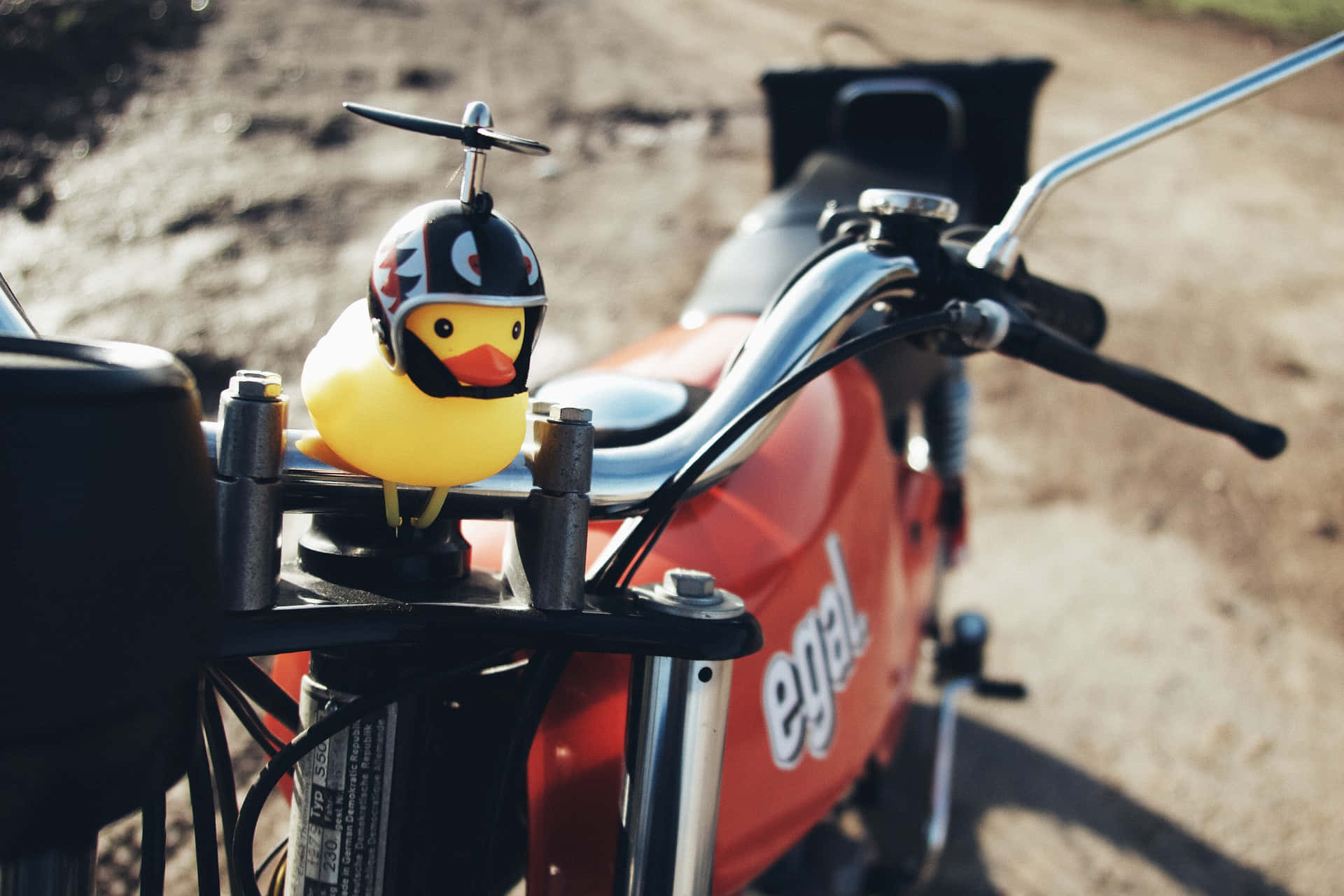 rubber ducky, black helmet, red motorcycle, Full HD Desktop Wallpaper