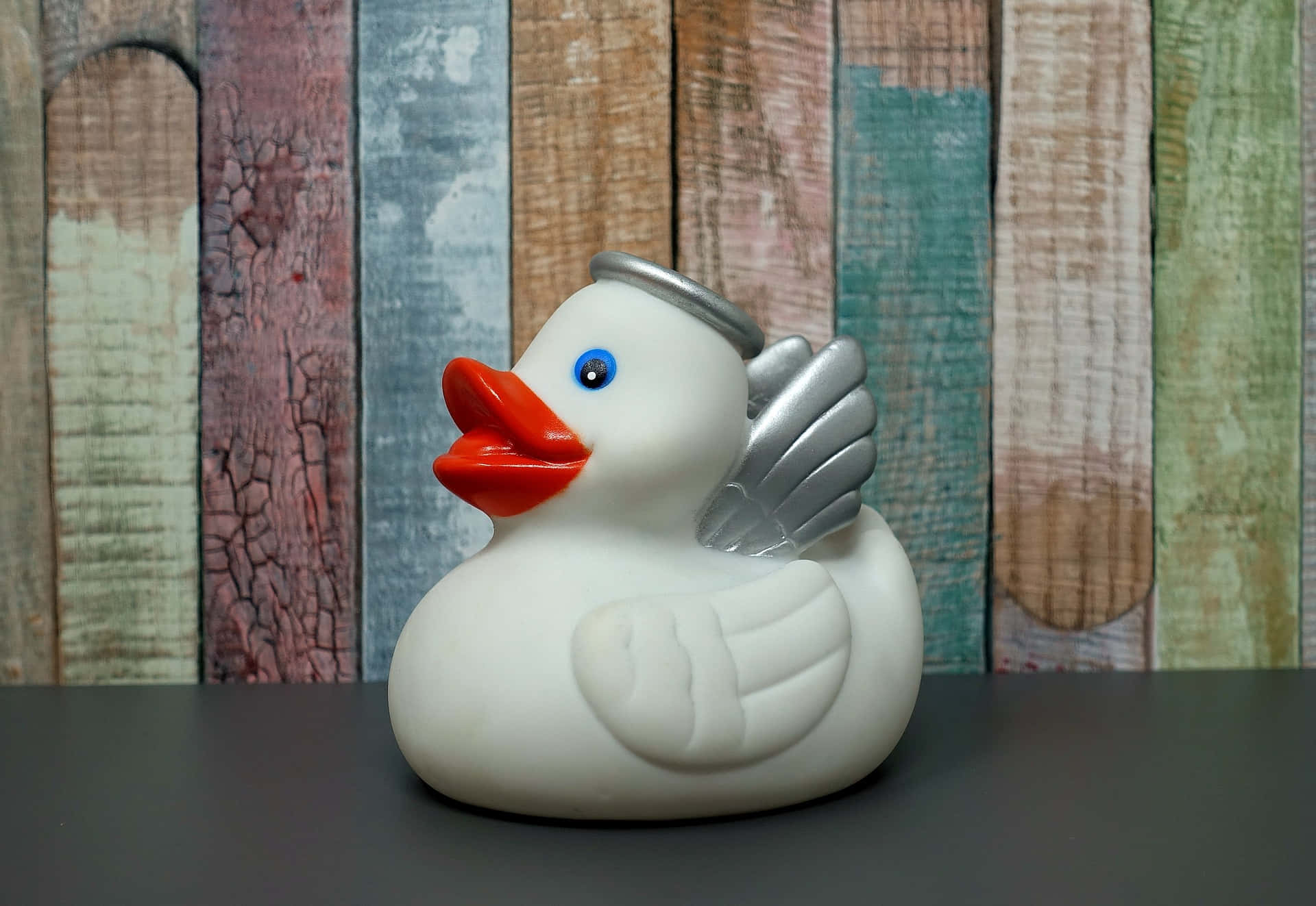 white rubber duck, silver angel wings, halo, Full HD Desktop Wallpaper