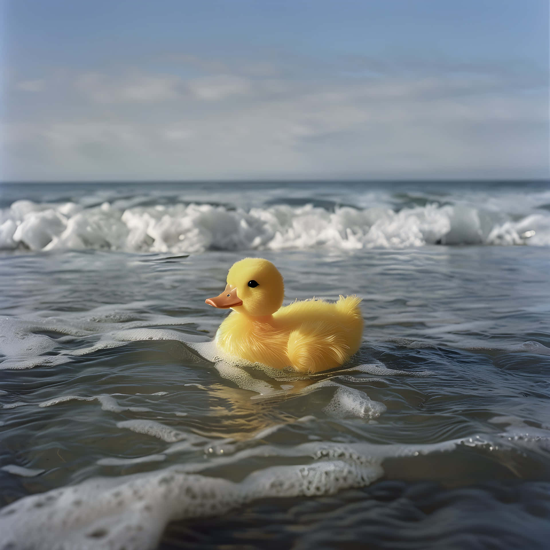 rubber ducky, ocean waves, bright yellow, Full HD Desktop Wallpaper