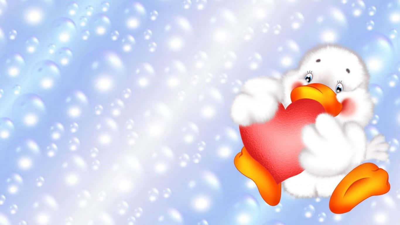 cute duckling, fluffy white cartoon duckling, orange beak and feet, HD Desktop Wallpaper