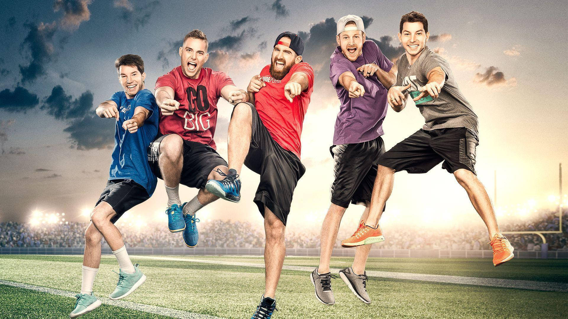 Dude Perfect, football field, dramatic sky, Full HD Desktop Wallpaper