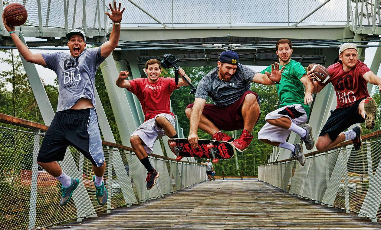 Dude Perfect, pedestrian bridge, basketball, SD Desktop Wallpaper