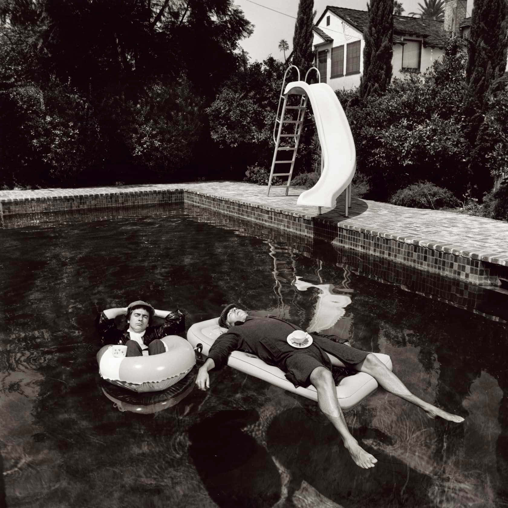 Dudley Moore, backyard pool, white slide, HD Desktop Wallpaper