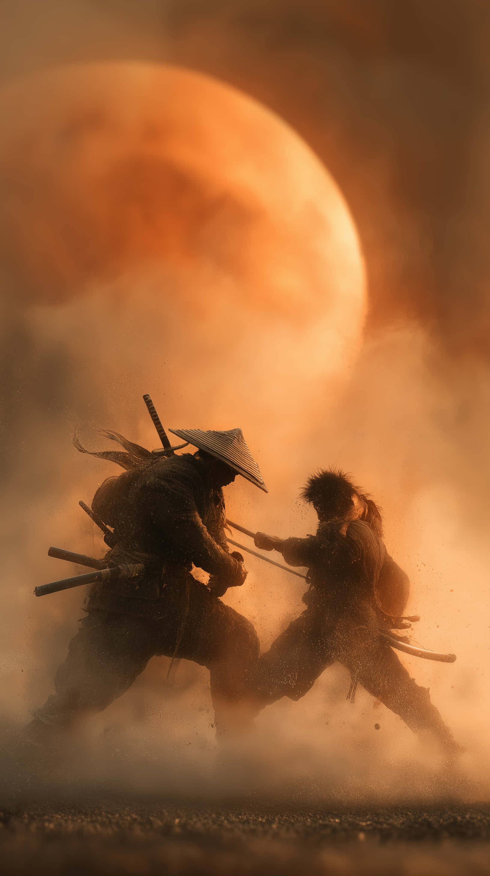 Desert Duel, samurai, dusty field, 2K Phone Wallpaper