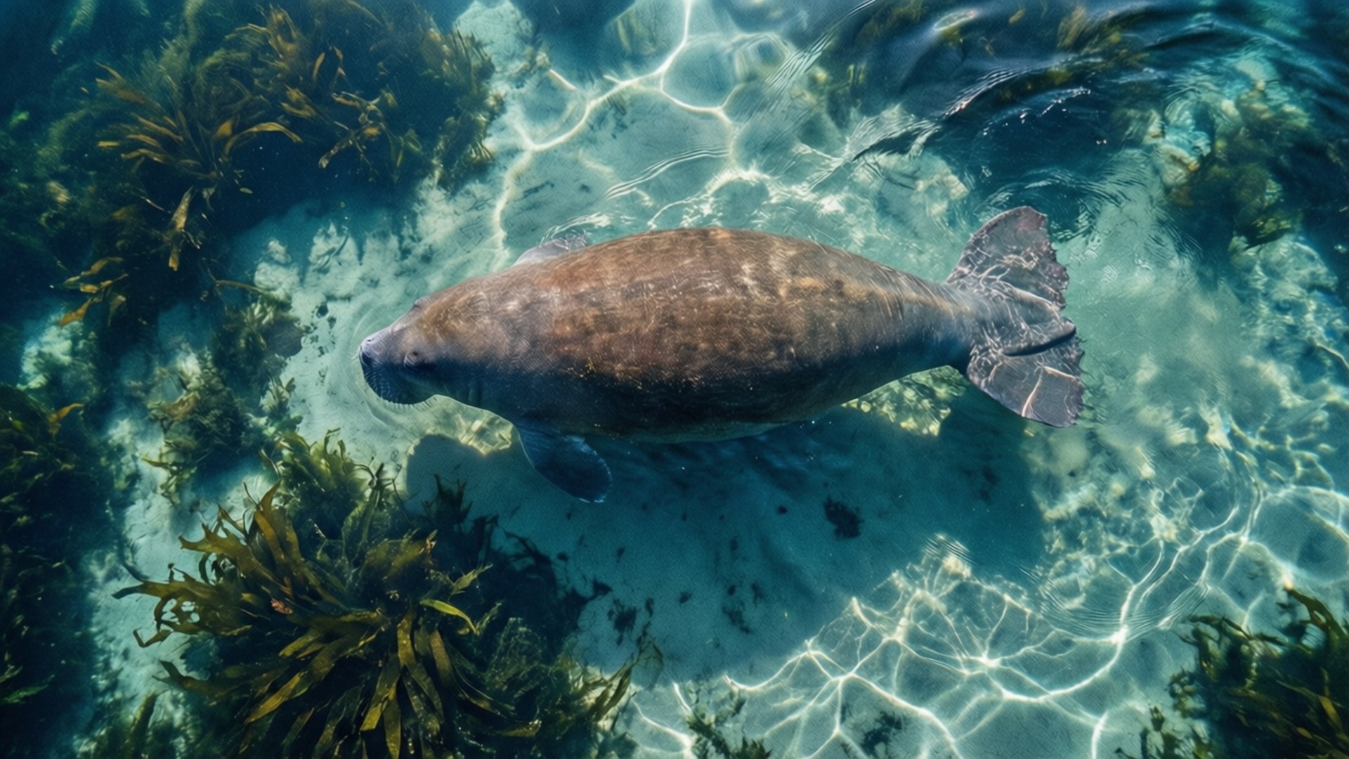 aerial, dugong, swimming, Full HD Desktop Wallpaper