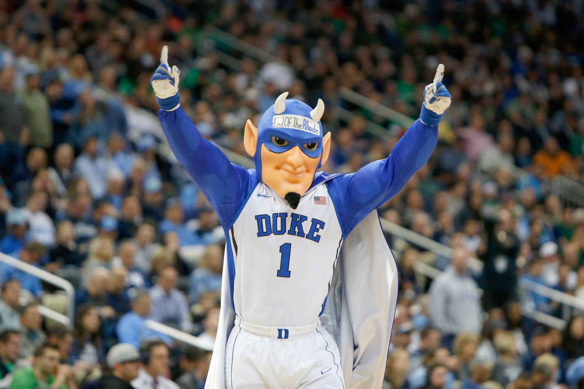 Duke Blue Devils, blue and white uniform, index fingers, Full HD Desktop Wallpaper