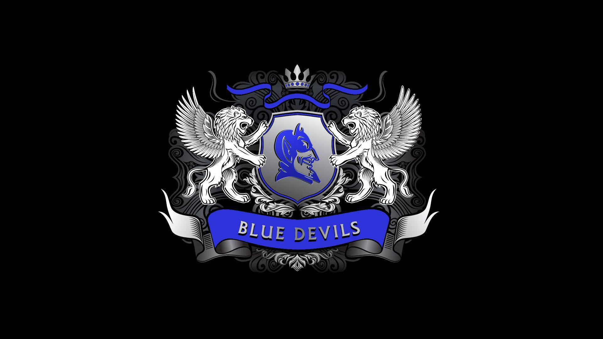 Duke Blue Devils, classic emblem, silver and blue crest, Full HD Desktop Wallpaper