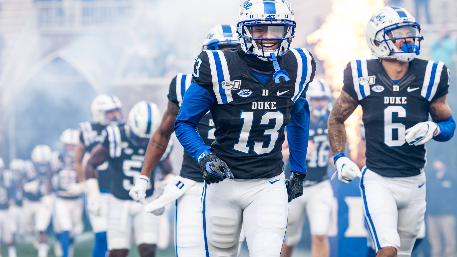 Duke Blue Devils, football players, blue and black uniforms, Full HD Desktop Wallpaper