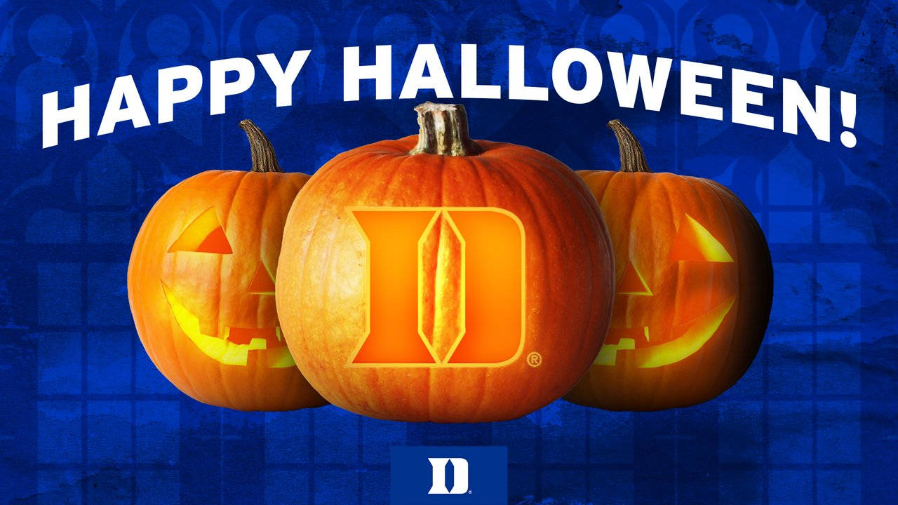 Duke Blue Devils, jack-o'-lanterns, glowing 'D' logo, HD Desktop Wallpaper
