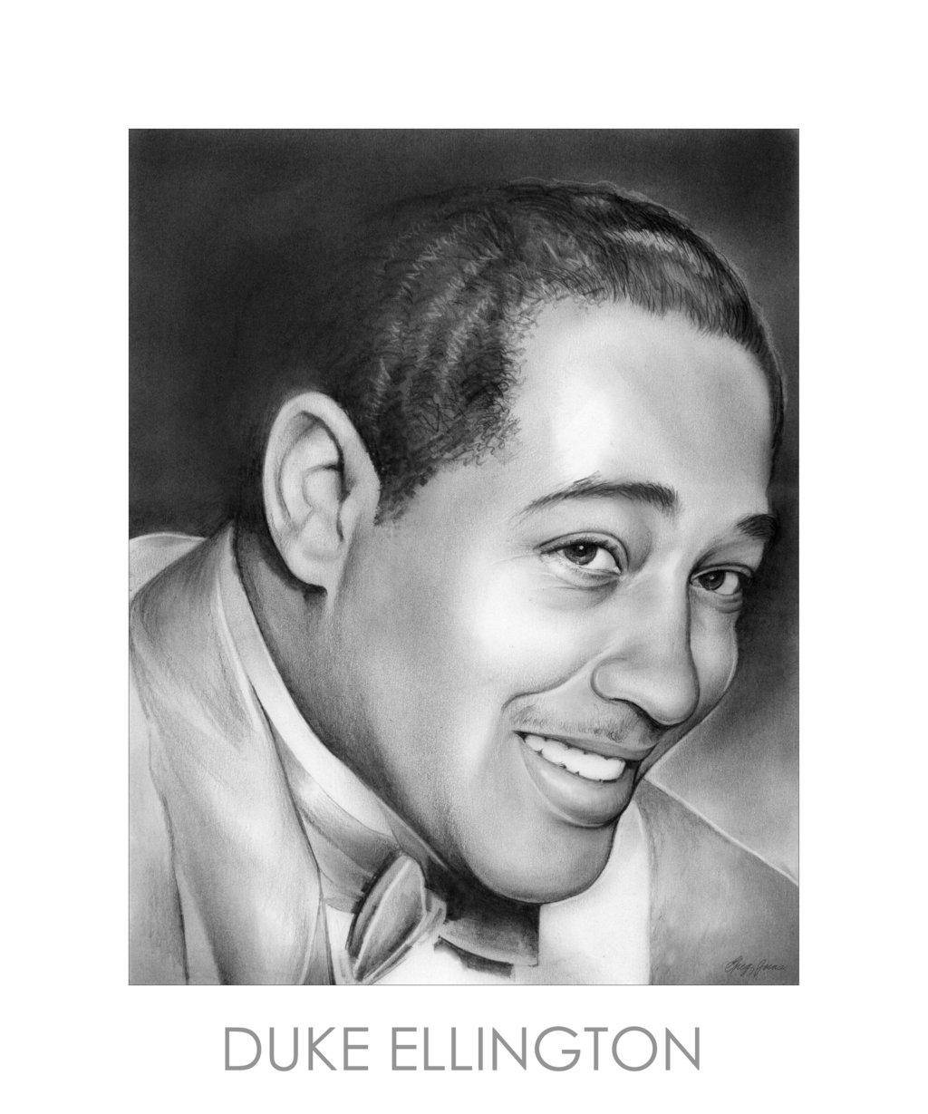 Duke Ellington, pencil portrait, suit, SD Phone Wallpaper