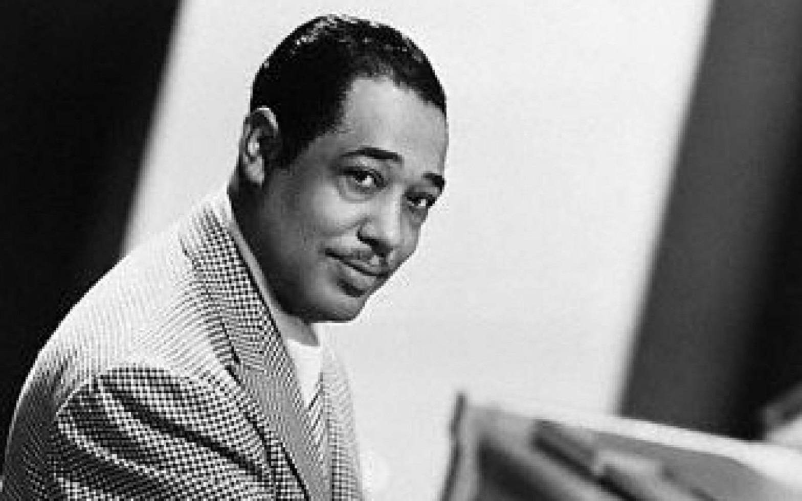 Duke Ellington, black and white portrait, checkered suit, HD Desktop Wallpaper