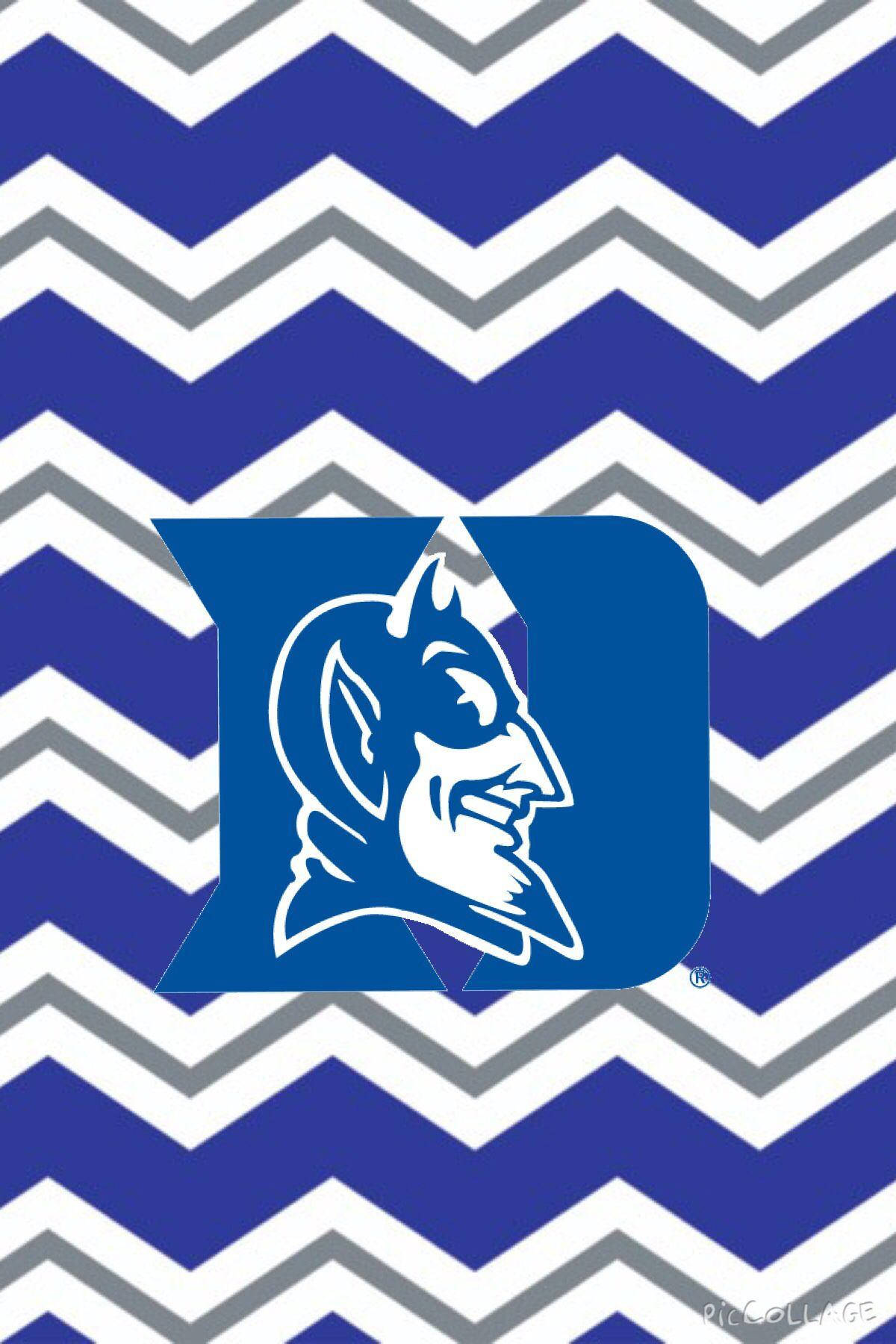 Duke University, blue devil mascot logo, bold blue white and gray zigzag patterned background, HD Phone Wallpaper