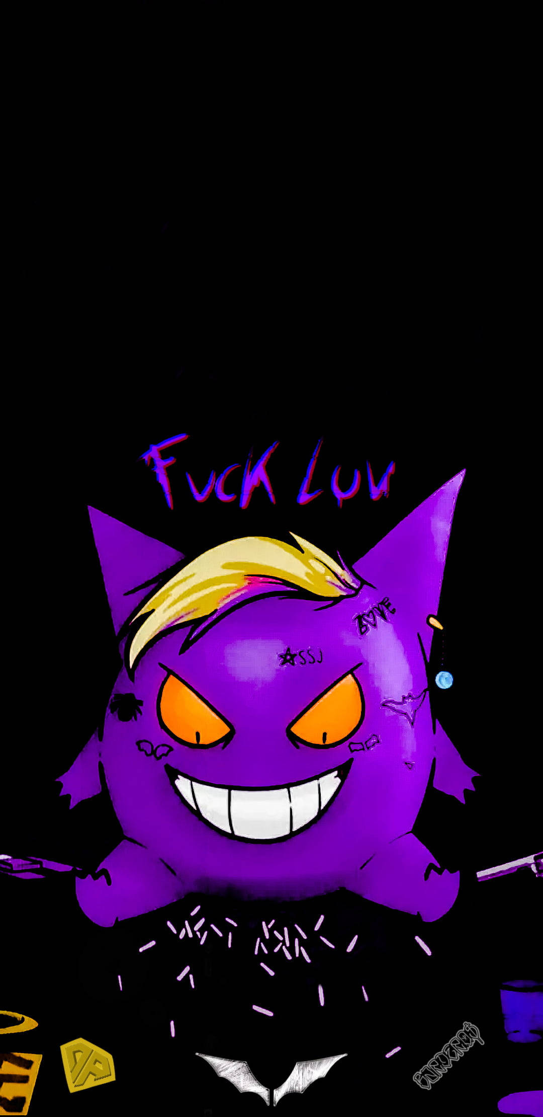 Duki, purple cartoon cat, yellow hair, Full HD Phone Wallpaper