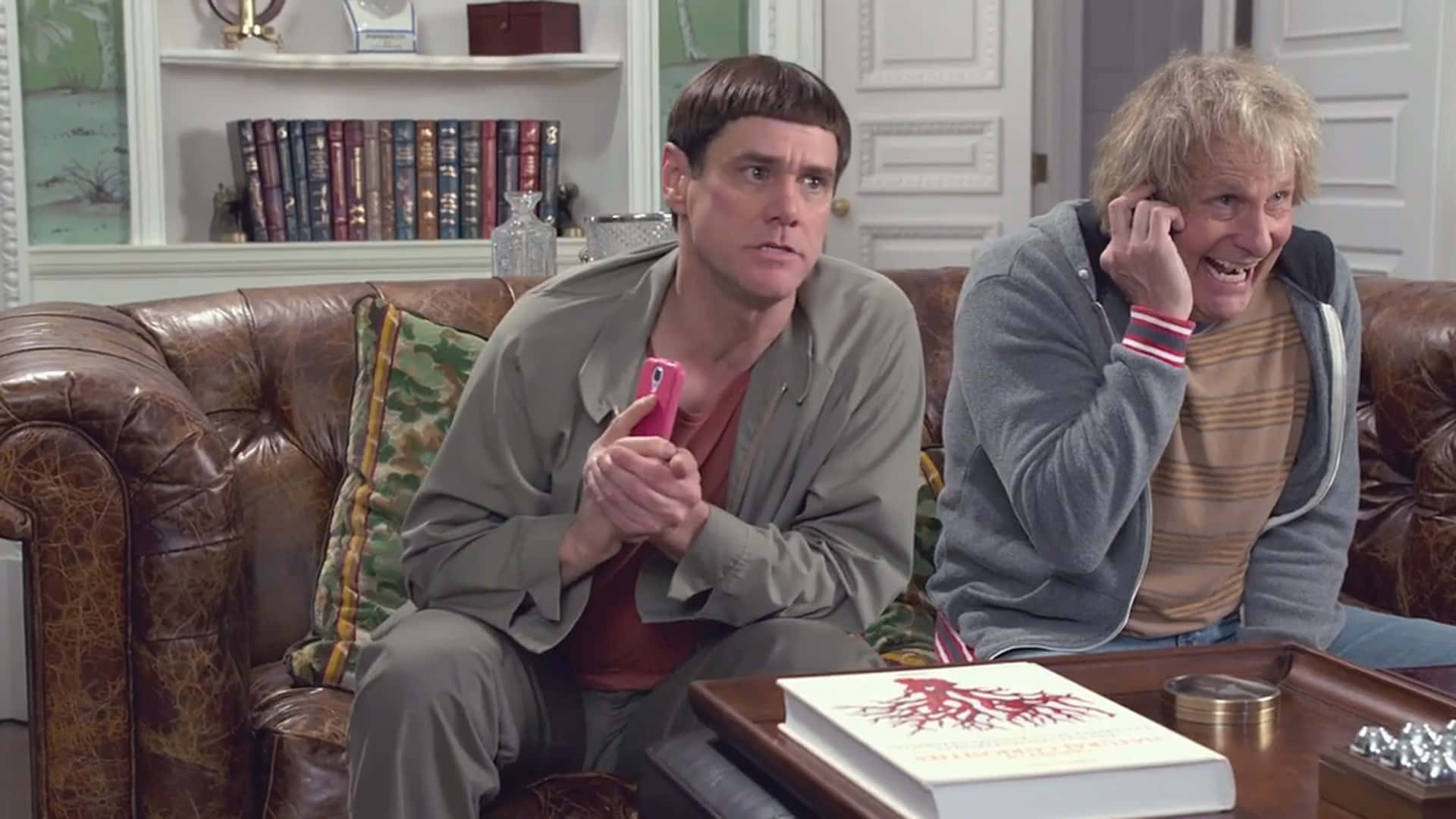Dumb And Dumber, couch scene, brown leather couch, Full HD Desktop Wallpaper