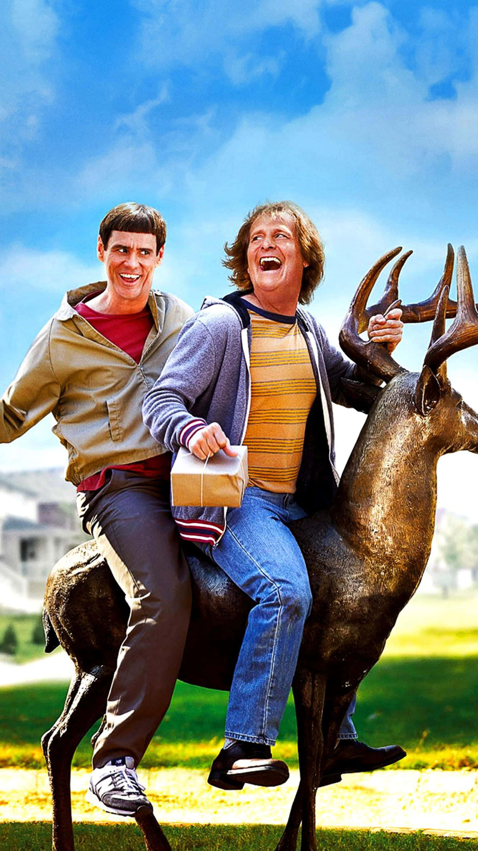 Dumb And Dumber, deer statue, bronze deer, 2K Phone Wallpaper