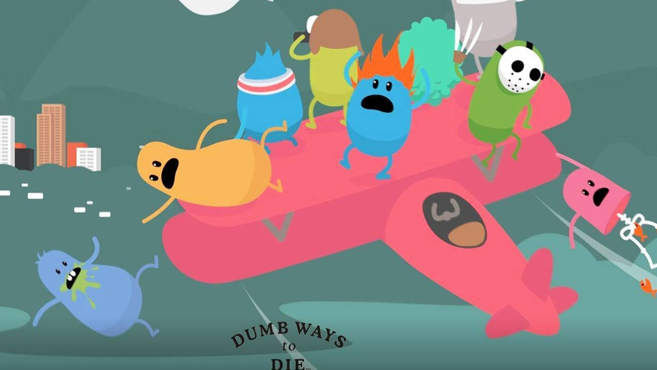 Dumb Ways to Die, pink airplane, cityscape, HD Desktop Wallpaper